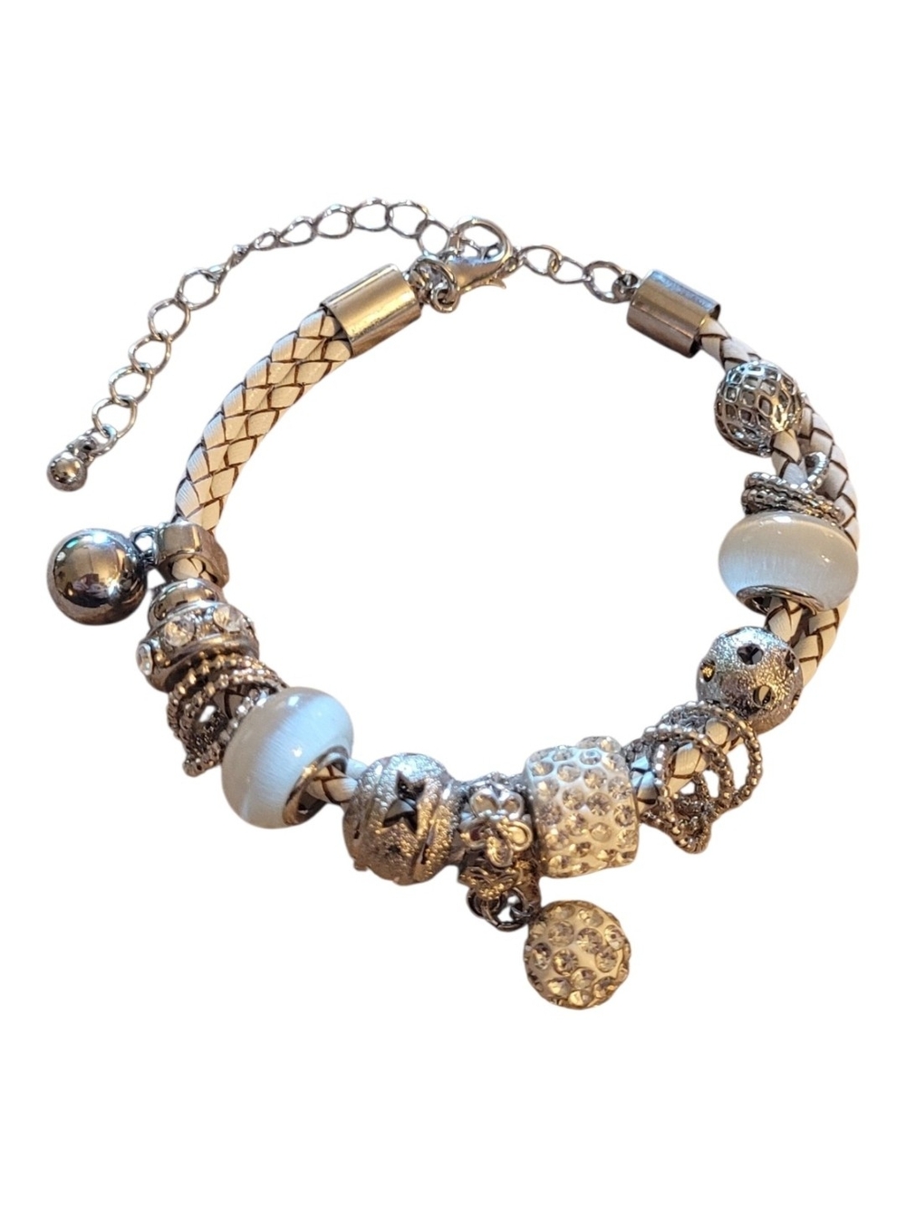 🥳4/$25!🥳 Silver and White Charm Bracelet with Crystal Beads